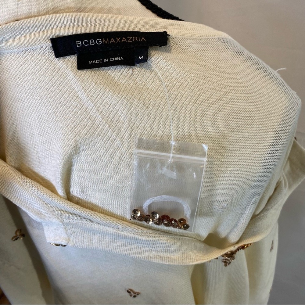 BCBGMaxAzria Sequined Long Sleeve Blouse Women's Medium‎ Silk Cotton Blend Top - Picture 6 of 10
